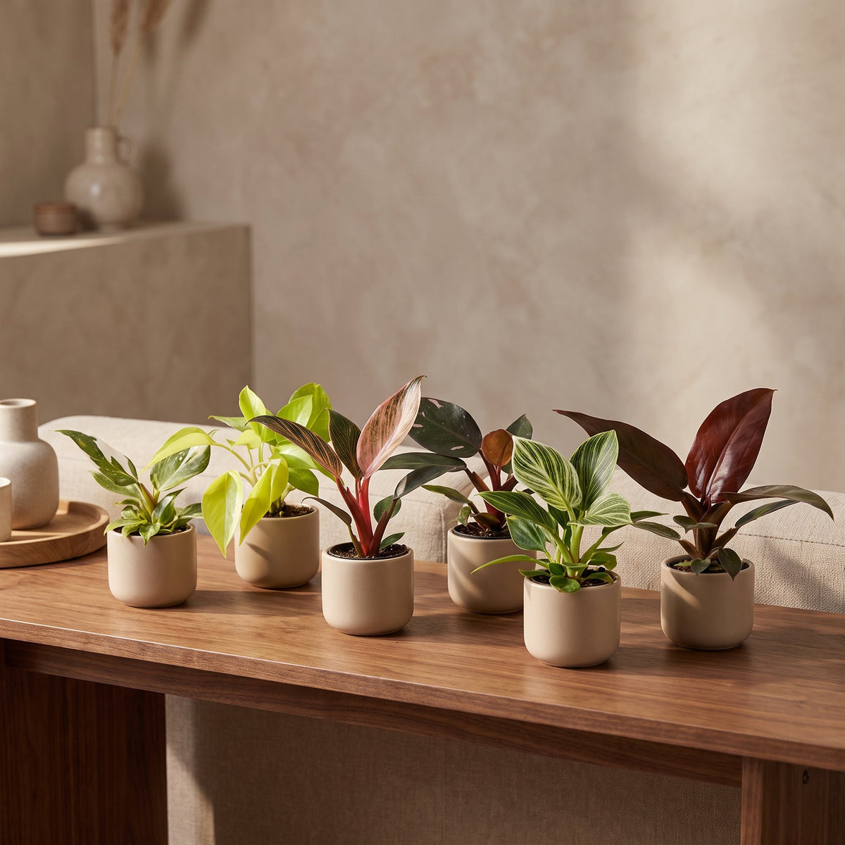 Baby Philodendron Family 6x - Wit - Roze - Geel - Groen - Rood - Tropisch - Ø6cm - ↕10-15cm