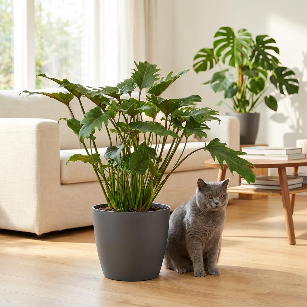 Philodendron Xanadu - Groen - Weinig onderhoud - 1 Plant - met Potter Grijs - Pot 19cm - Hoogte 60cm