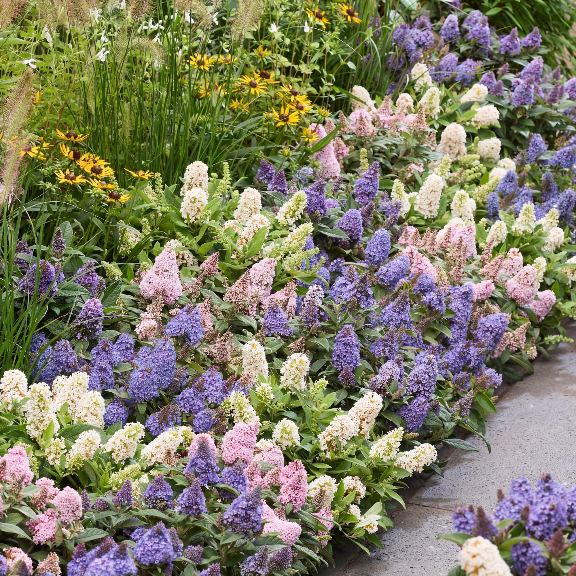 Buddleja davidii Butterfly Candy Little Tricolour - Vlinderstruik - Compact - Roze-Wit-Lila - 3 Planten - Pot 12cm - Hoogte 20-25cm