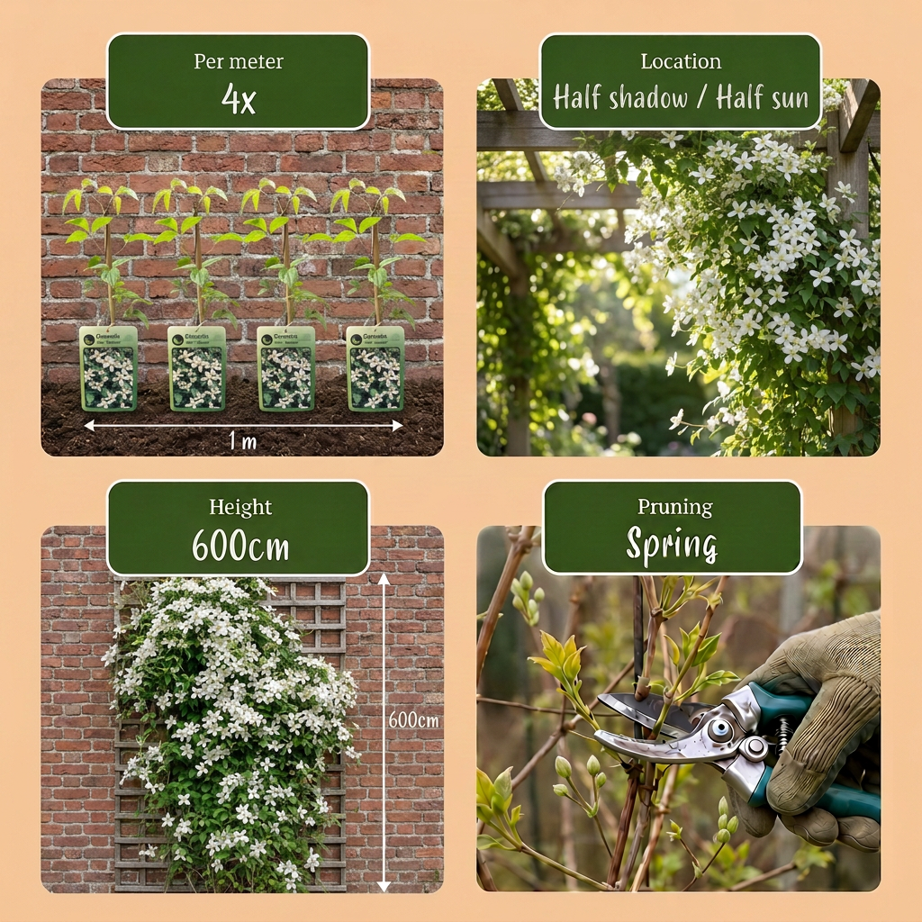 Clematis mont. 'Wilsonii' - Bergclematis 4x - Wit - Klimplant - Ø9cm - ↕35cm