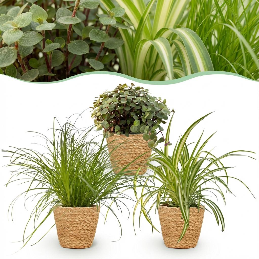 Plantenbox - Cyperus - Calissia - Chlorophytum - Mix van 3 - Huisdiervriendelijke Planten - Groen - 3 Planten - met Mand - Pot 12cm - Hoogte 20cm
