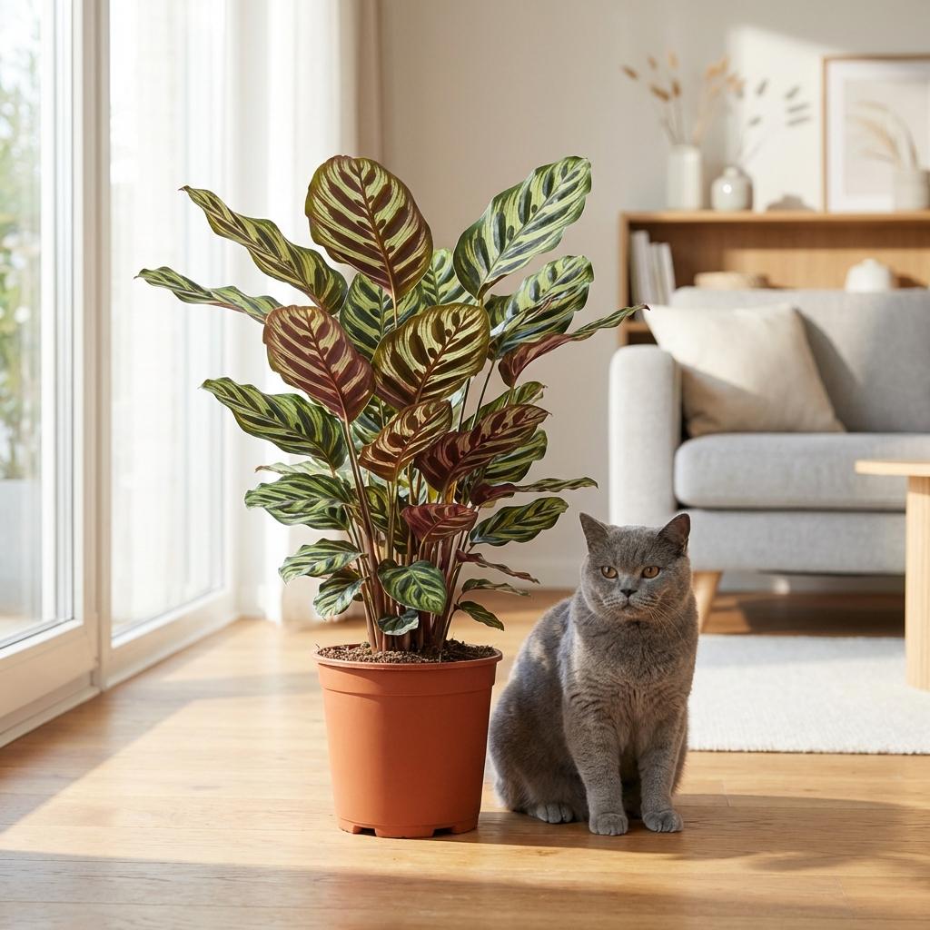 Pauwenplant - Calathea Makoyana - Groen - Weinig onderhoud - 1 Plant - met Potter Wit - Pot 19cm - Hoogte 70cm