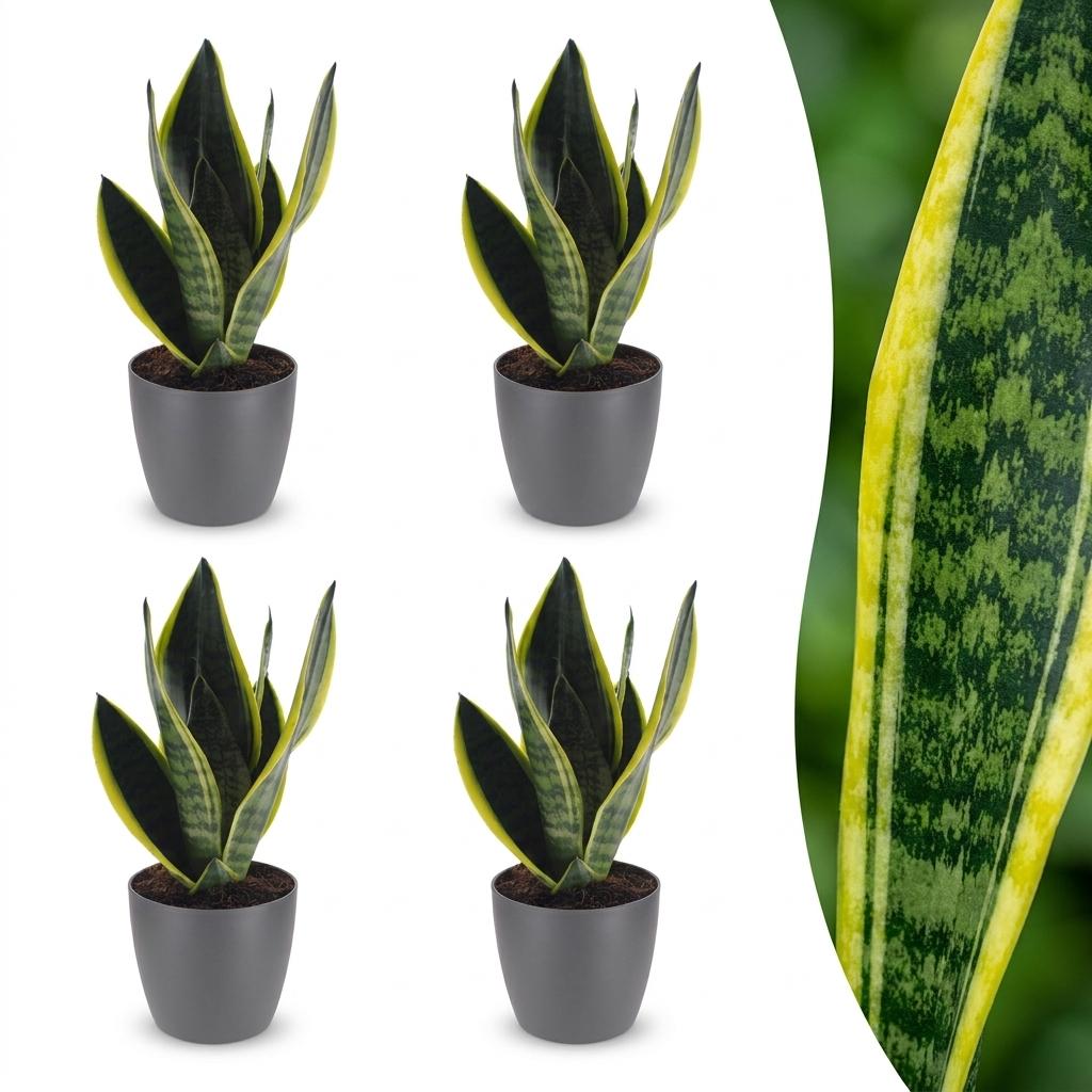 Sansevieria Future Superb - Vrouwentong - 4x - met Potter Grijs - Pot 12cm - Hoogte - 35cm