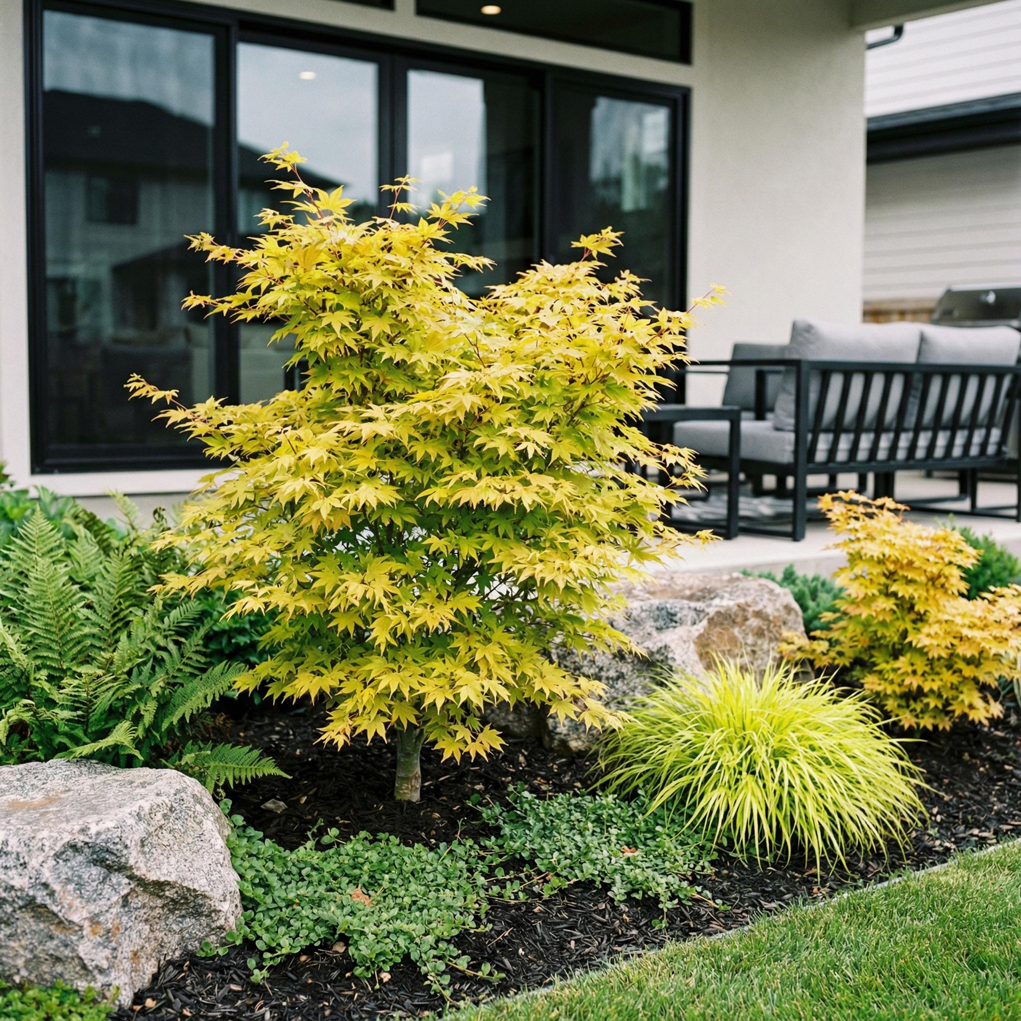Acer palmatum Jordan - Japanse Esdoorn - Bladverliezend - Geel - 1 - Pot 26cm - Hoogte 90cm