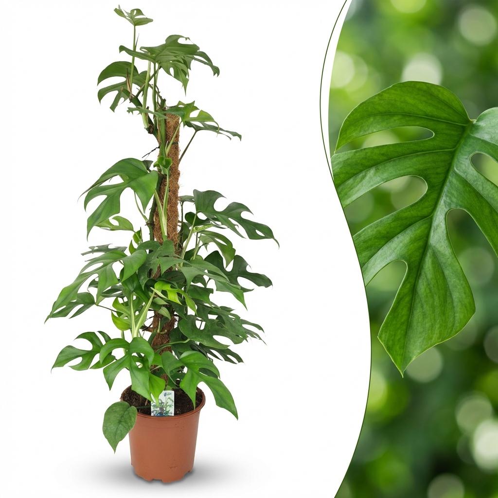 Mini Gatenplant - Monstera Minima Mosstok - Groen - Weinig onderhoud - 1 Plant - Pot 19cm - Hoogte 90cm