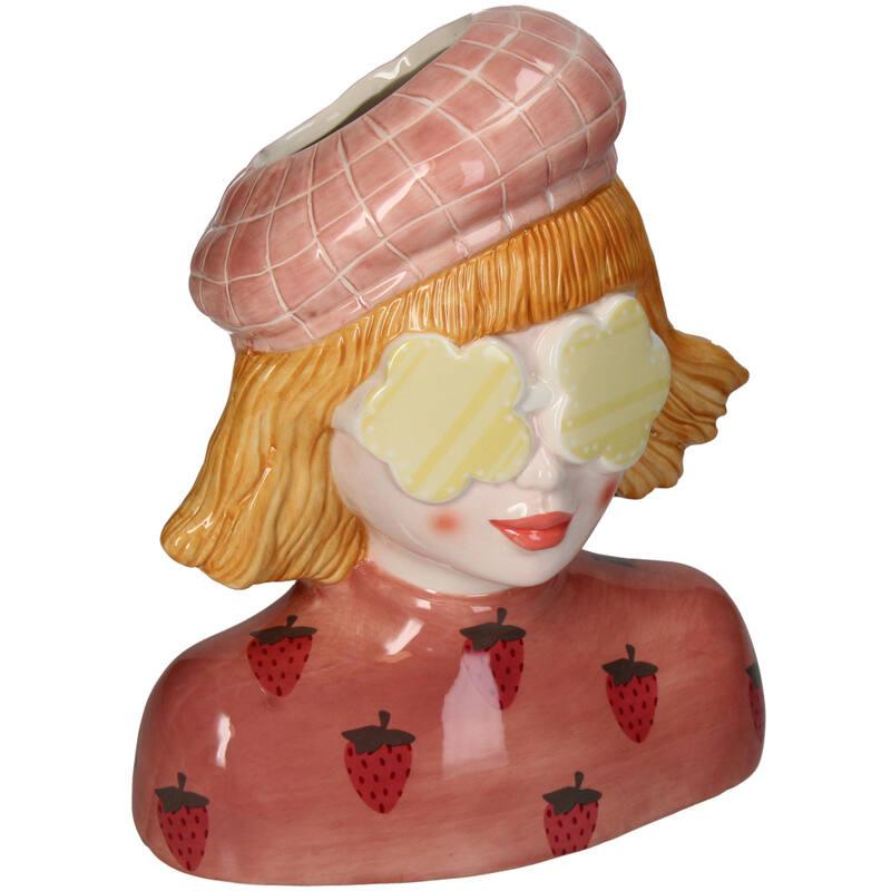 Vase Girl Strawberry – Rosa Steinguttopf – 24 cm hoch