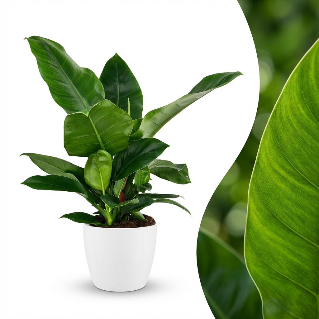 Philodendron Imperial Green - Groen - Weinig onderhoud - 1 Plant - met Potter Wit - Pot 19cm - Hoogte 65cm