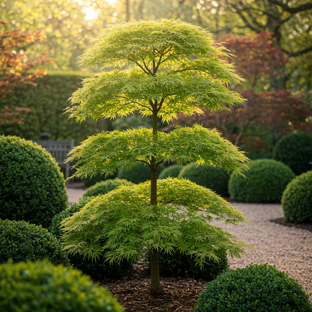 Green boutiQ - Terrassenpflanze - Japanischer Ahorn - Acer palmatum Emerald Lace - Grün - 1 Pflanze - Laubabwerfend - Topf 19cm Höhe 70cm