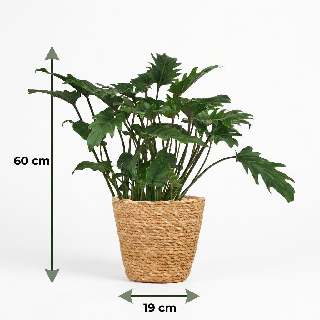 Philodendron Xanadu - Groen - Weinig onderhoud - 1 Plant - met Mand - Pot 19cm - Hoogte 60cm