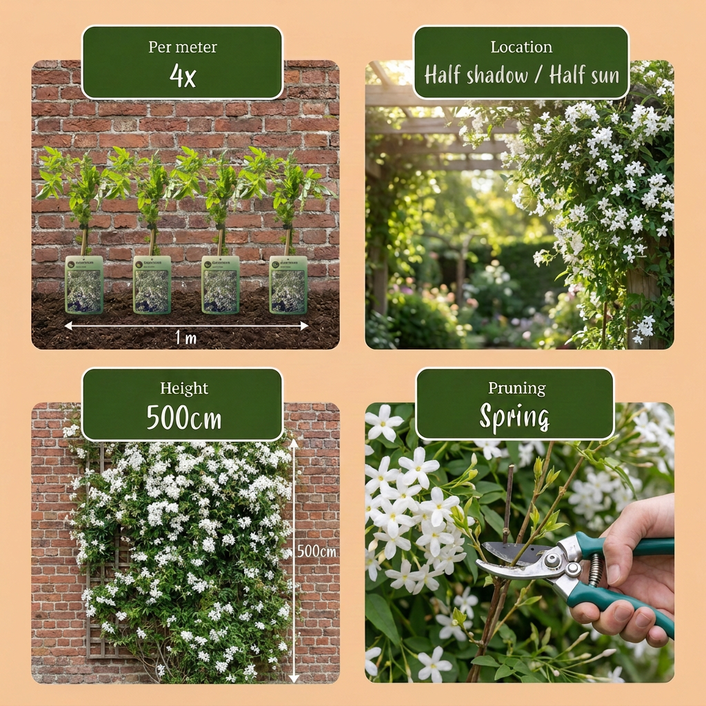 Jasminum officinale - Echte jasmijn 4x - Wit - Klimplant - Ø9cm - ↕35cm
