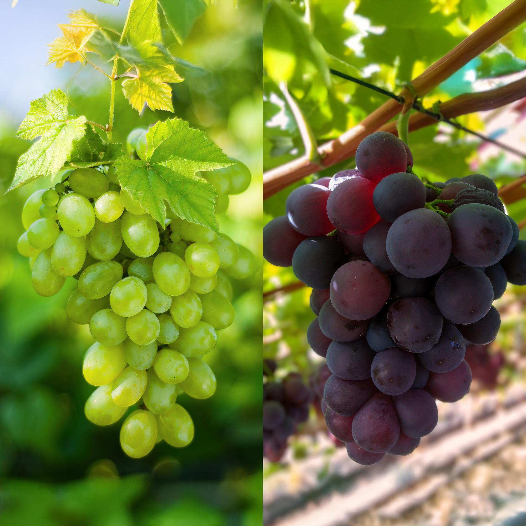 Paarse & Witte Druif -  Vitis vinifera Vanessa & Himrod  - Pitloos - 2 planten - Pot 15cm Hoogte 50cm