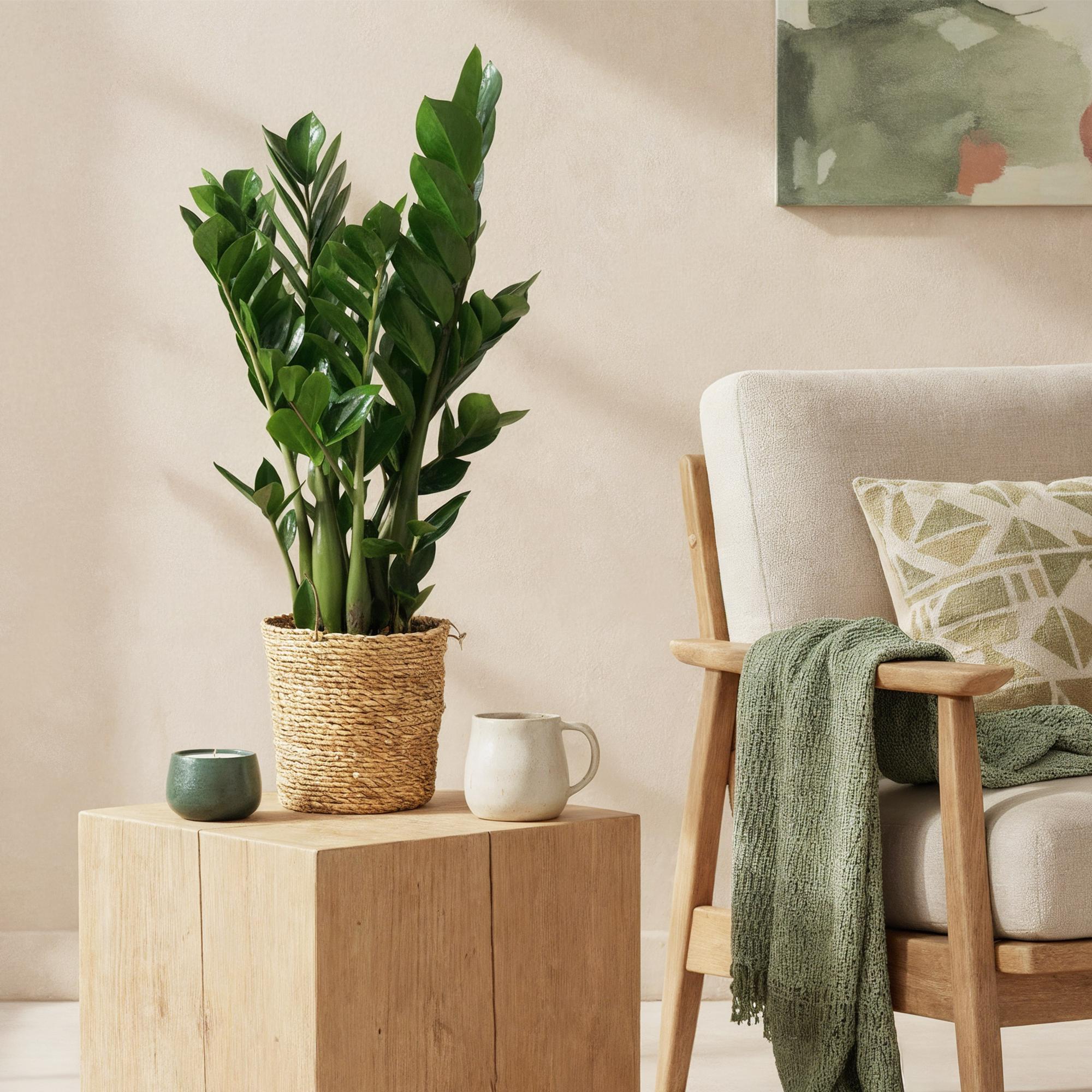 Zamioculcas - ZZ-plant - met mand - Pot 17cm - Hoogte 65-75cm