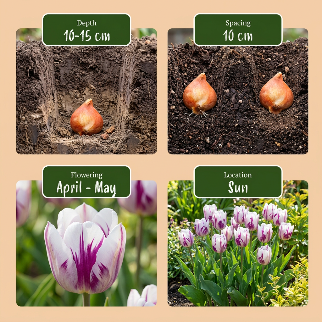 120 bulbos de tulipán Flaming Flag - Tulipán Flaming Flag - Blanco y morado - Floración primaveral - Tamaño del bulbo 11/12