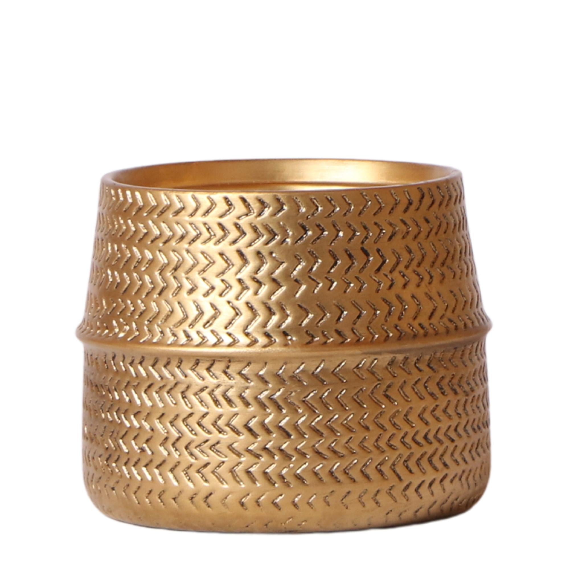 Kolibri Home | Groove Blumentopf – Goldener Keramik-Dekorationstopf – Topfgröße: Ø 12 cm