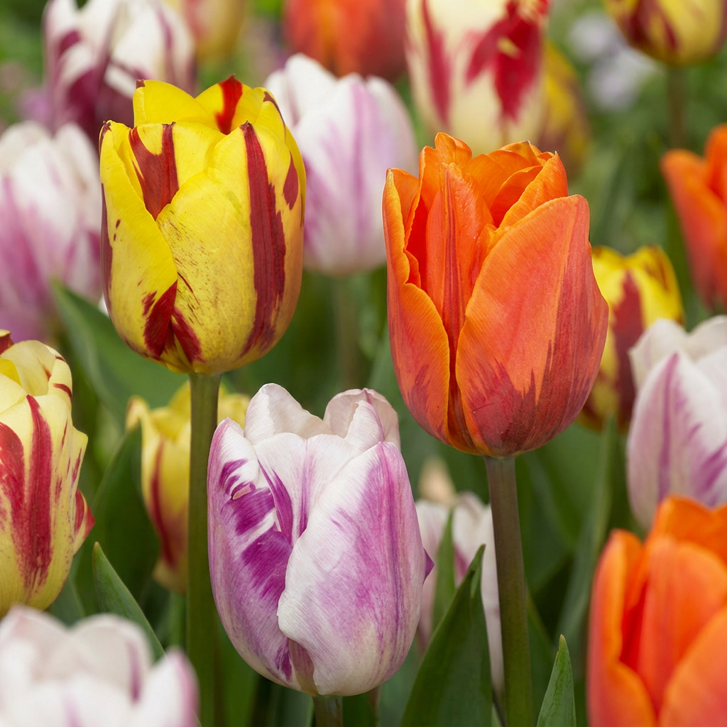 120x Tulipa Flaming Beauty Mix - Cibule květin - Tulipa Flaming Beauty Mix - Různé - Jarní kvetoucí - Velikost cibule 11/12