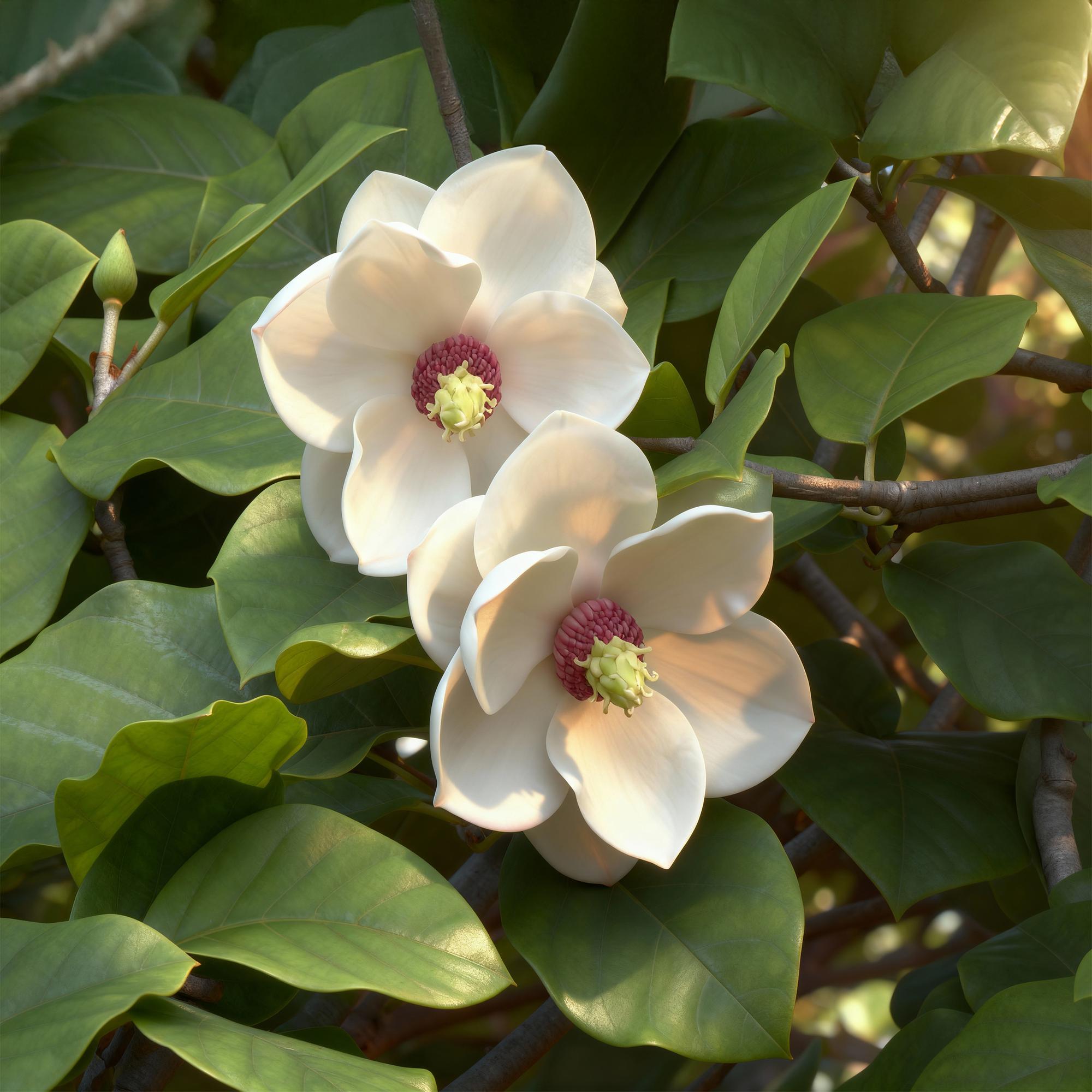 Magnolia sieboldii - Bloem Wit-Rood - 3 Planten - Bladverliezend - Weinig Onderhoud -Pot 12cm Hoogte 30cm