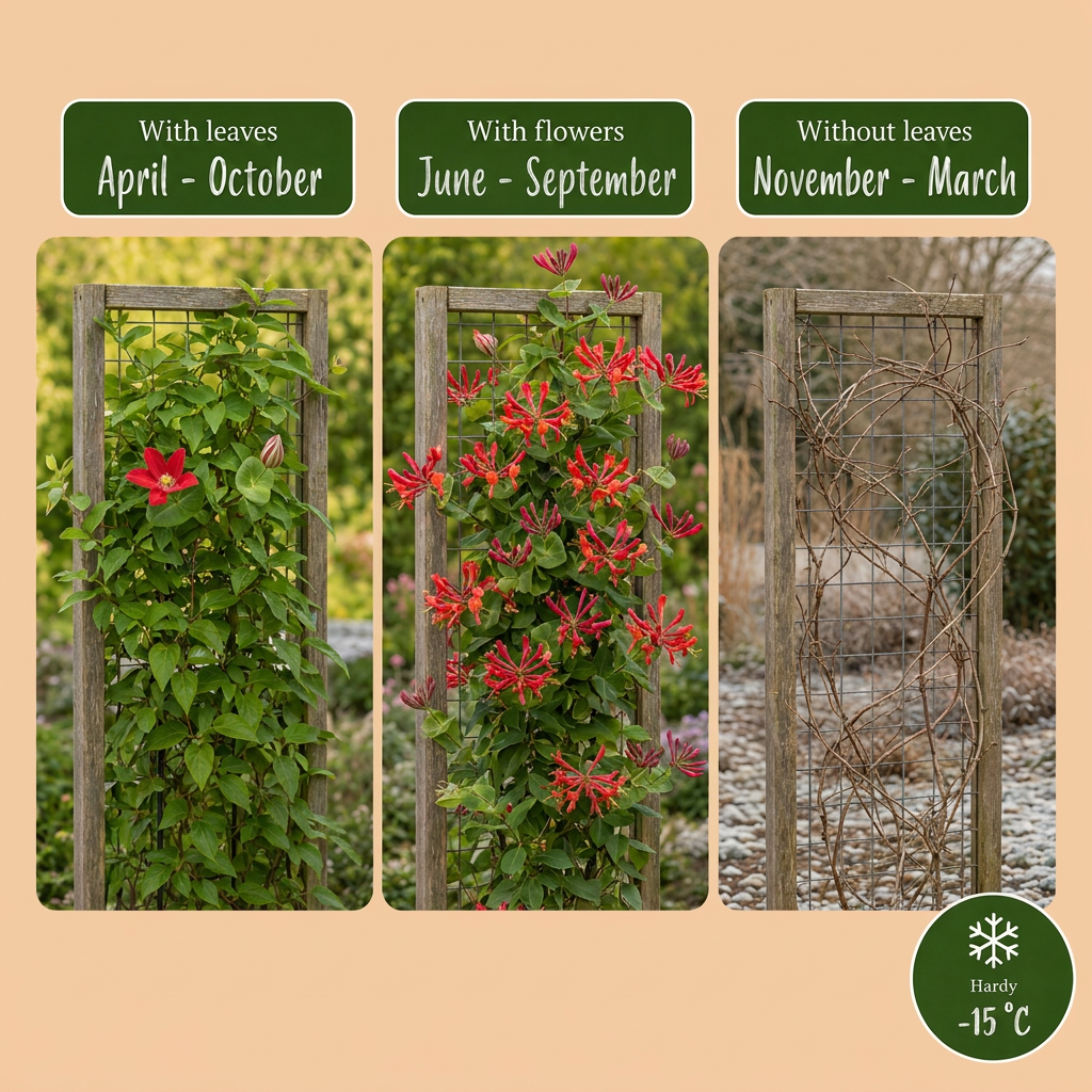Lonicera br. 'Dropmore Scarlet' - Kamperfoelie 'Dropmore Scarlet' 6x - Rood-Geel - Klimplant - Ø9cm - ↕35cm