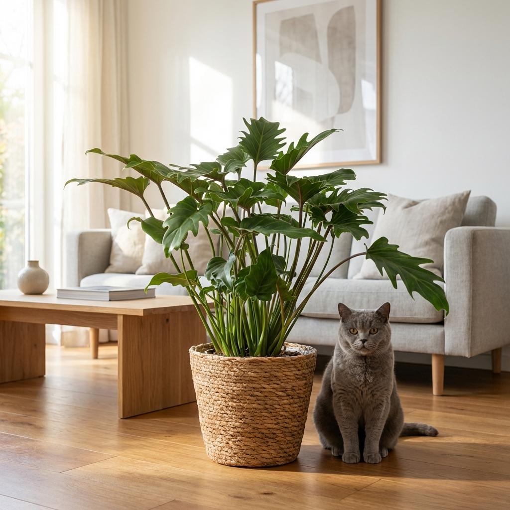 Philodendron Xanadu - Groen - Weinig onderhoud - 1 Plant - met Mand - Pot 19cm - Hoogte 60cm