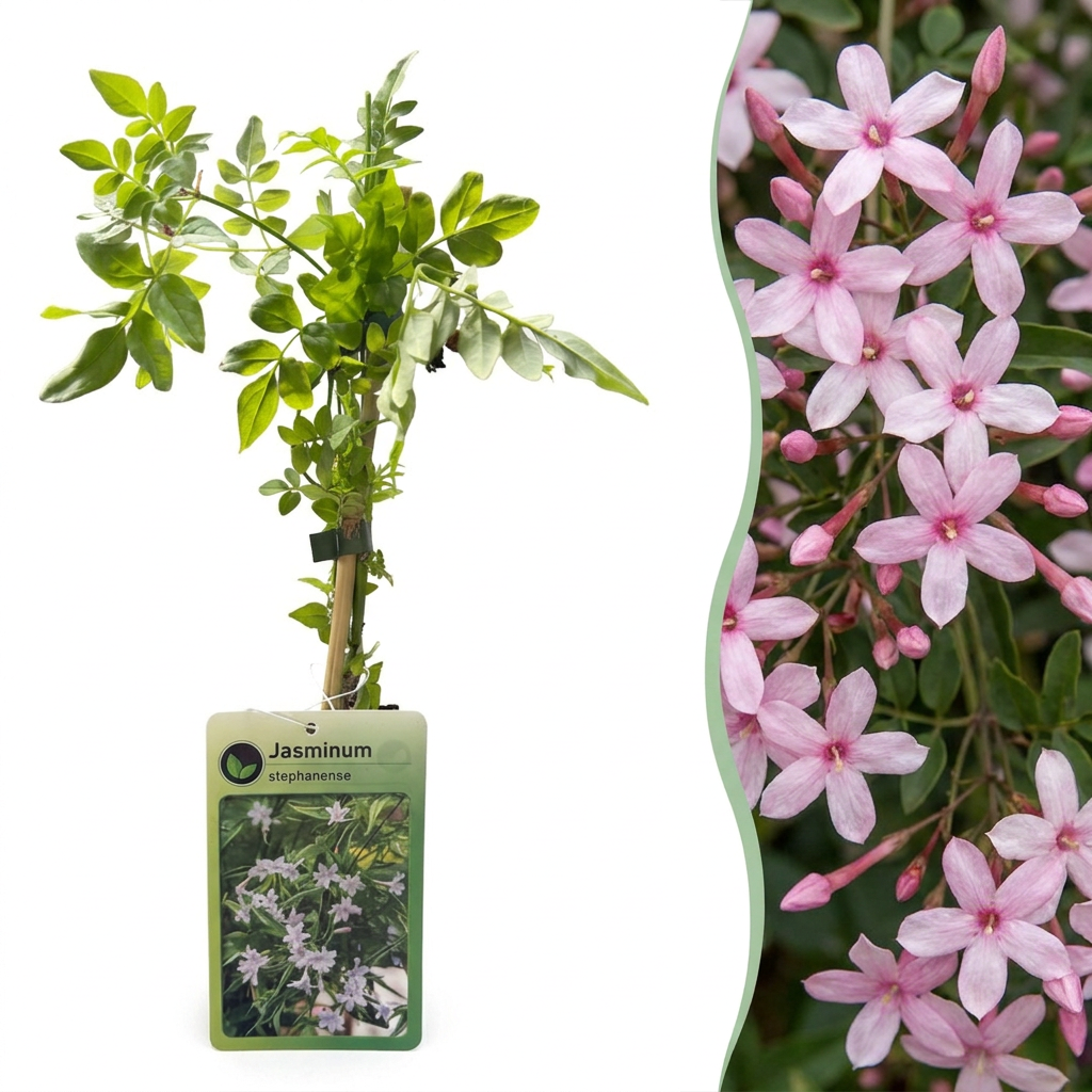 Jasminum stephanense - Roze jasmijn 4x - Roze - Klimplant - Ø9cm - ↕35cm
