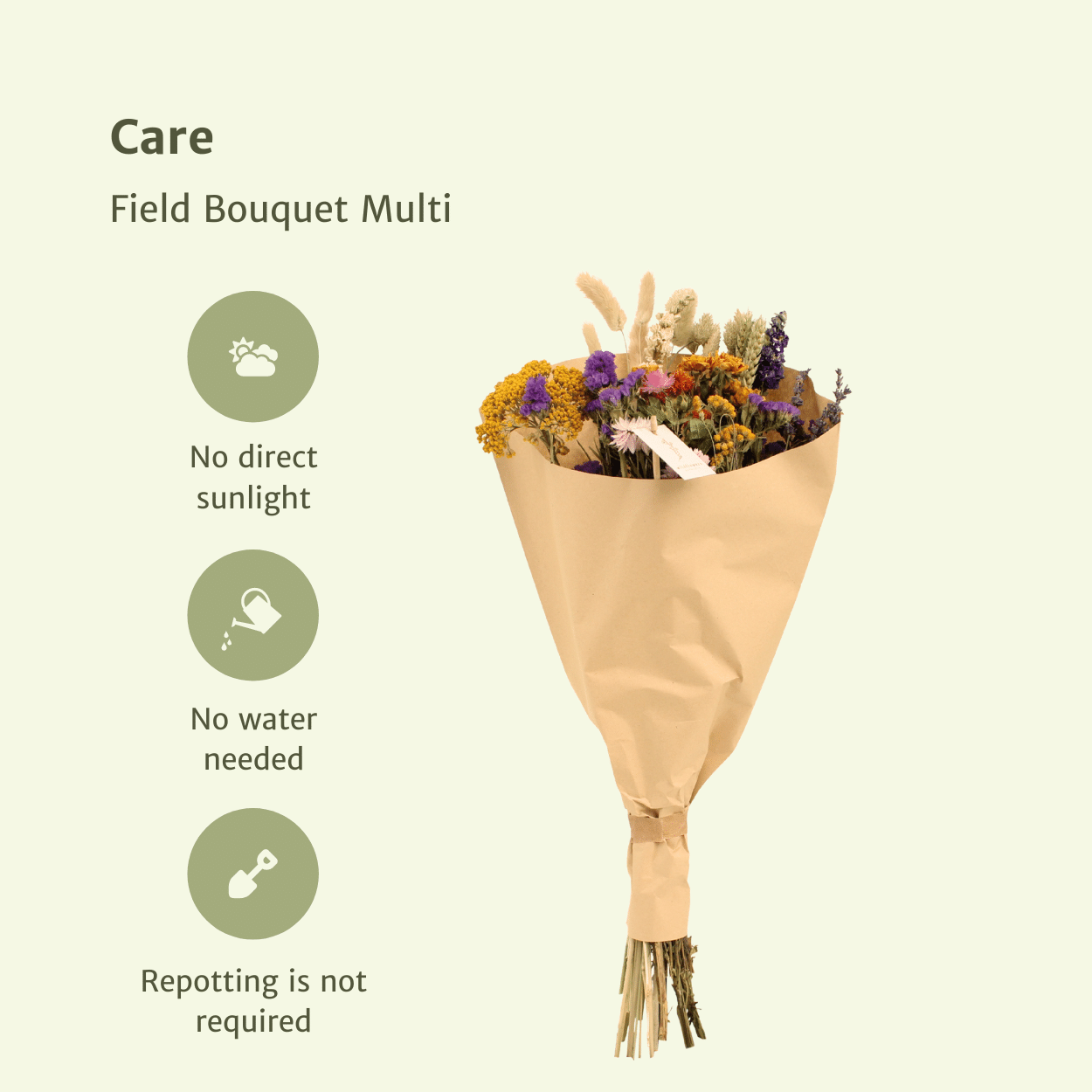 Bouquet champêtre de fleurs séchées multicolores - Ø25cm - ↕60cm