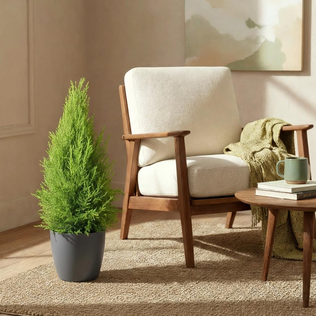 Cupressus Gold Crest Wilma - Kamer conifeer - met Potter Grijs - Pot 21cm - Hoogte 85-95cm