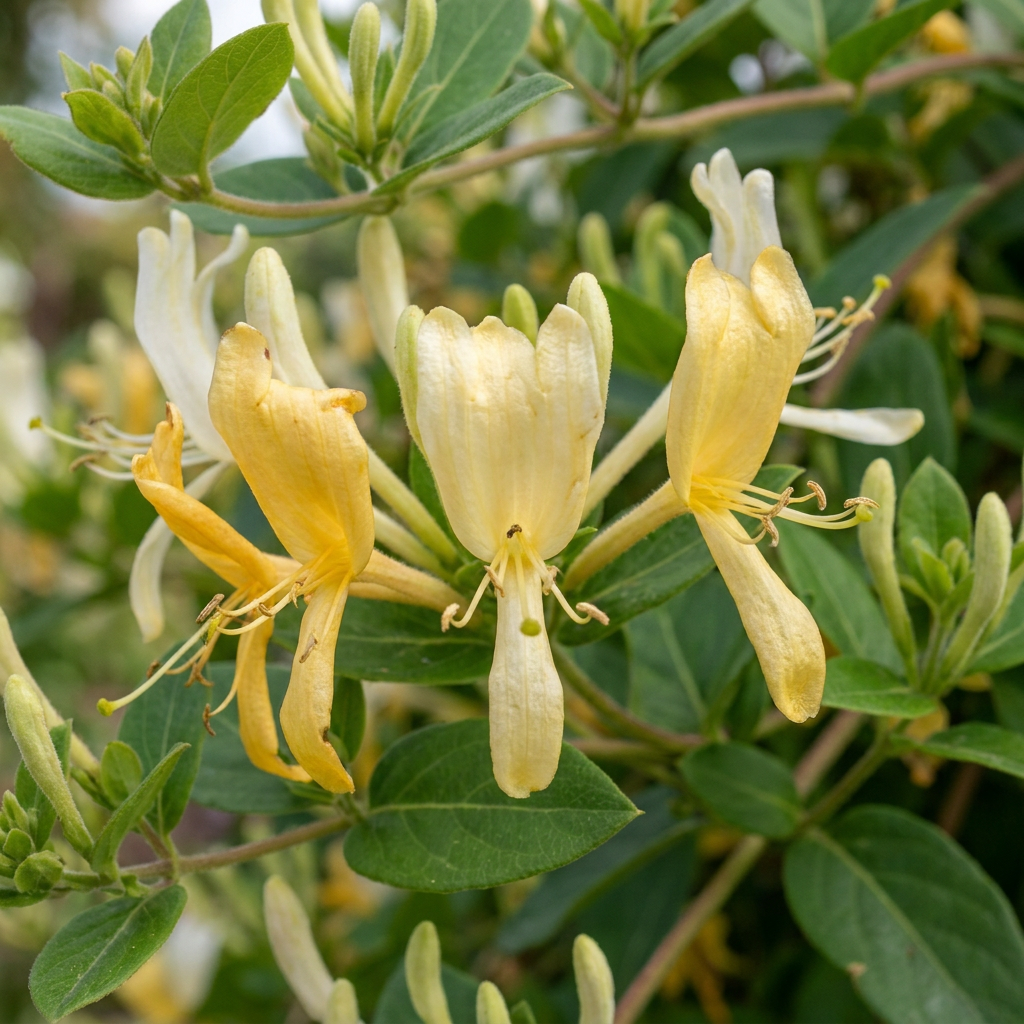 Lonicera jap. 'Halliana' - Japanse kamperfoelie - Wit - Geel - Klimplant - Ø9cm - ↕35cm