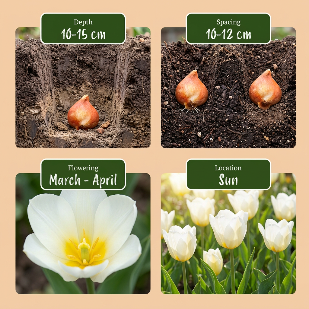 60x Tulipa Triumph White - Bloembollen - Triomftulp - Wit - Voorjaarsbloeier - Bolmaat 11/12