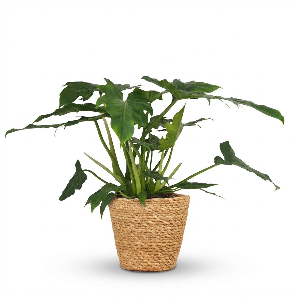 Philodendron Lacerum - Groen - Weinig onderhoud - 1 Plant - met Mand - Pot 19cm - Hoogte 65cm