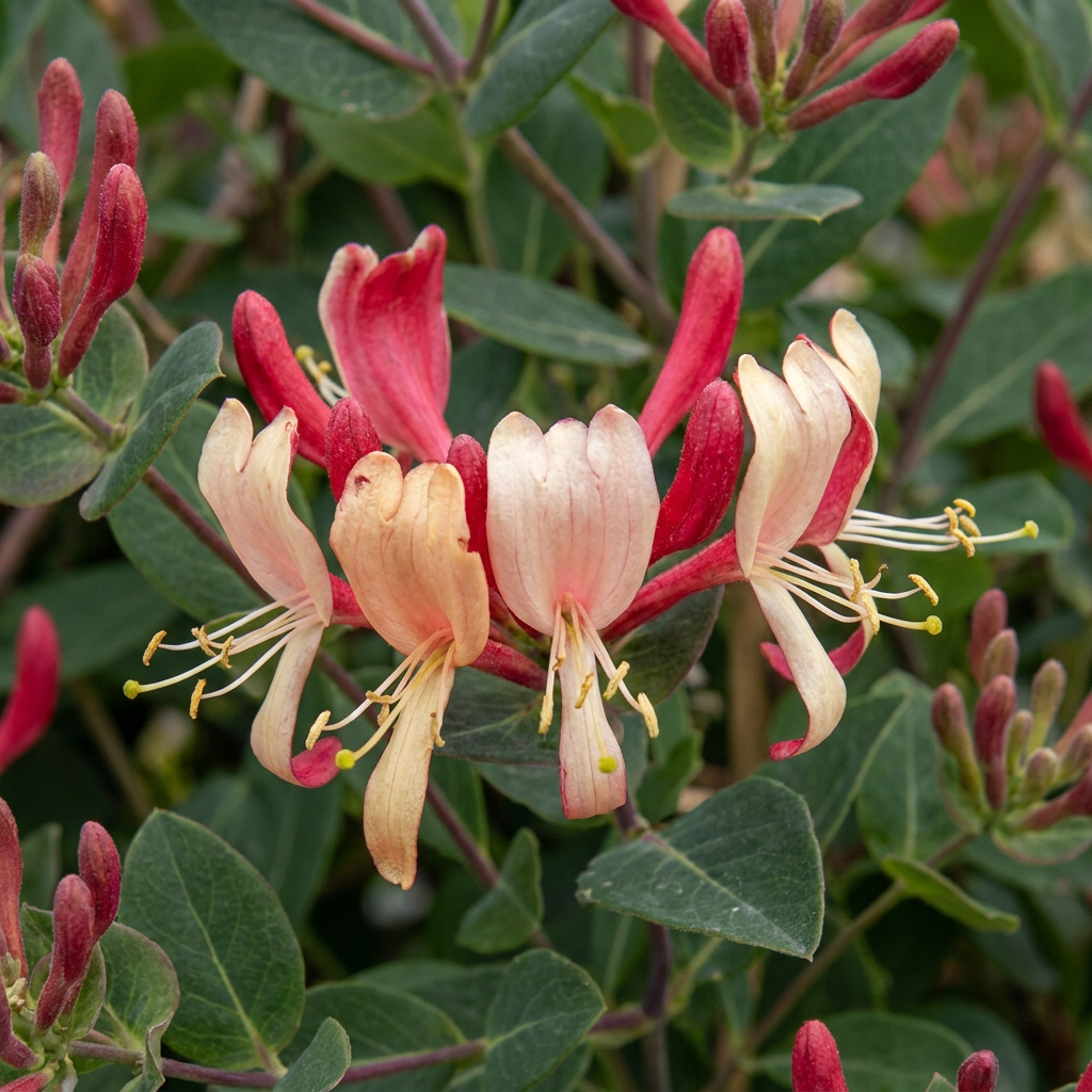 Lonicera per. 'Serotina' - Kamperfoelie 4x - Paars - Geel - Klimplant - Ø9cm - ↕35cm
