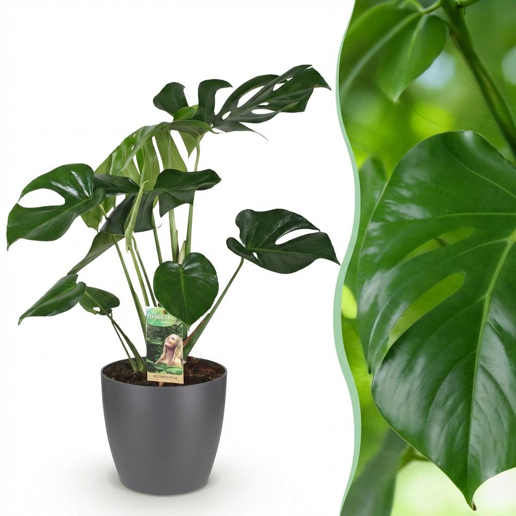 Monstera Deliciosa - Gatenplant - met Potter Grijs - Pot 21cm - Hoogte 70-80cm