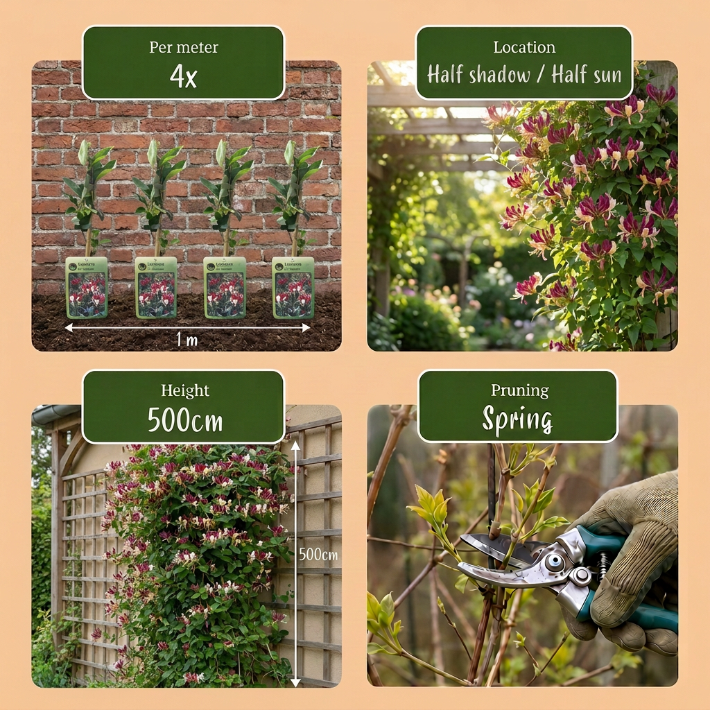 Lonicera per. 'Serotina' - Kamperfoelie 4x - Paars - Geel - Klimplant - Ø9cm - ↕35cm