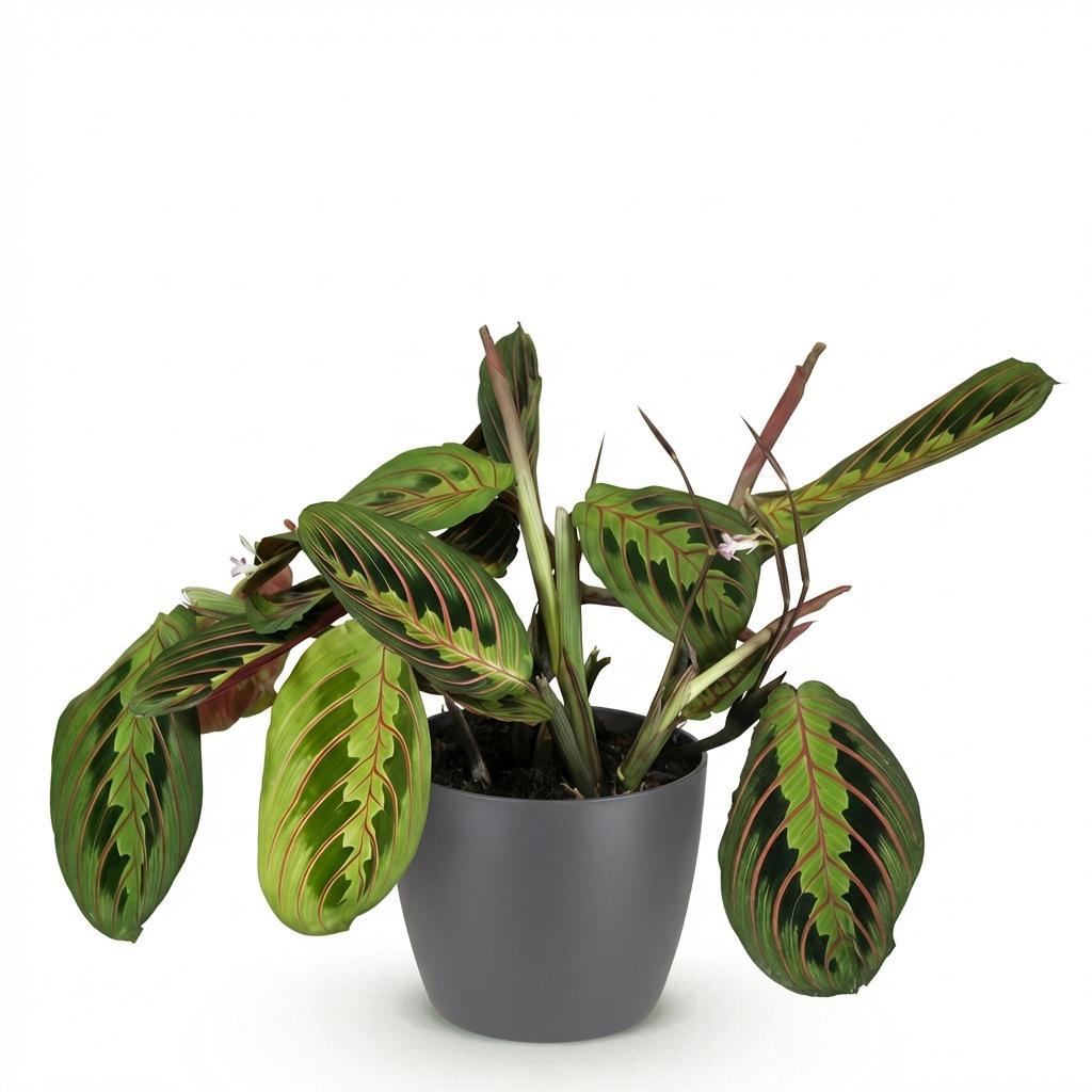 Maranta Fascinator Tricolour - Gebedsplant - Huisdiervriendelijke Plant - Groen - 1 Plant - met Potter Grijs - Pot 12cm - Hoogte 25cm