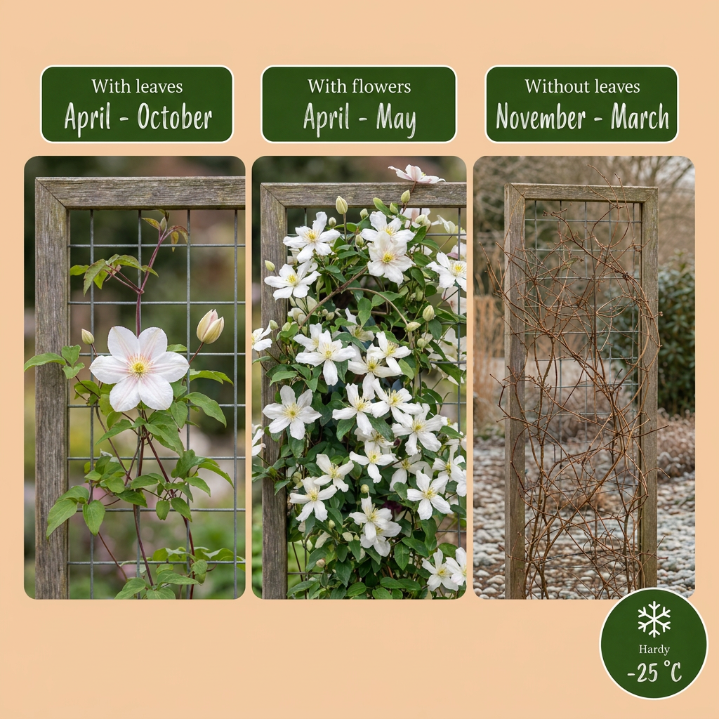 Clematis mont. 'Wilsonii' - Bergclematis 6x - Wit - Klimplant - Ø9cm - ↕35cm