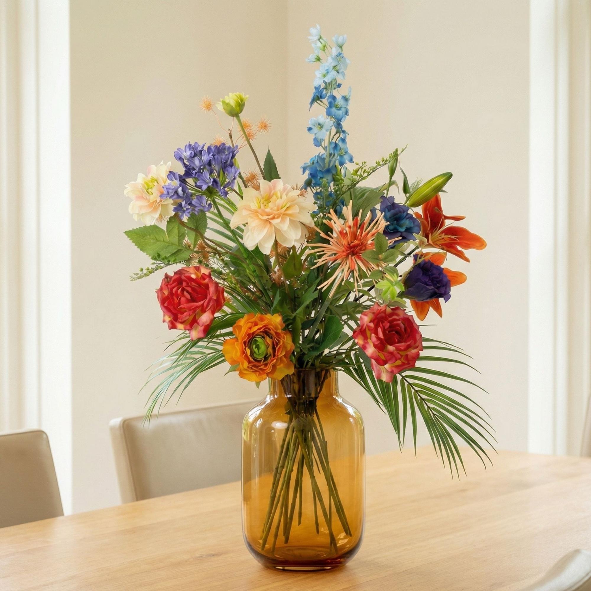 Kunstbloemen Boeket “Colorful Bloom Deluxe” – Real Touch – 70 cm – 18 Stelen