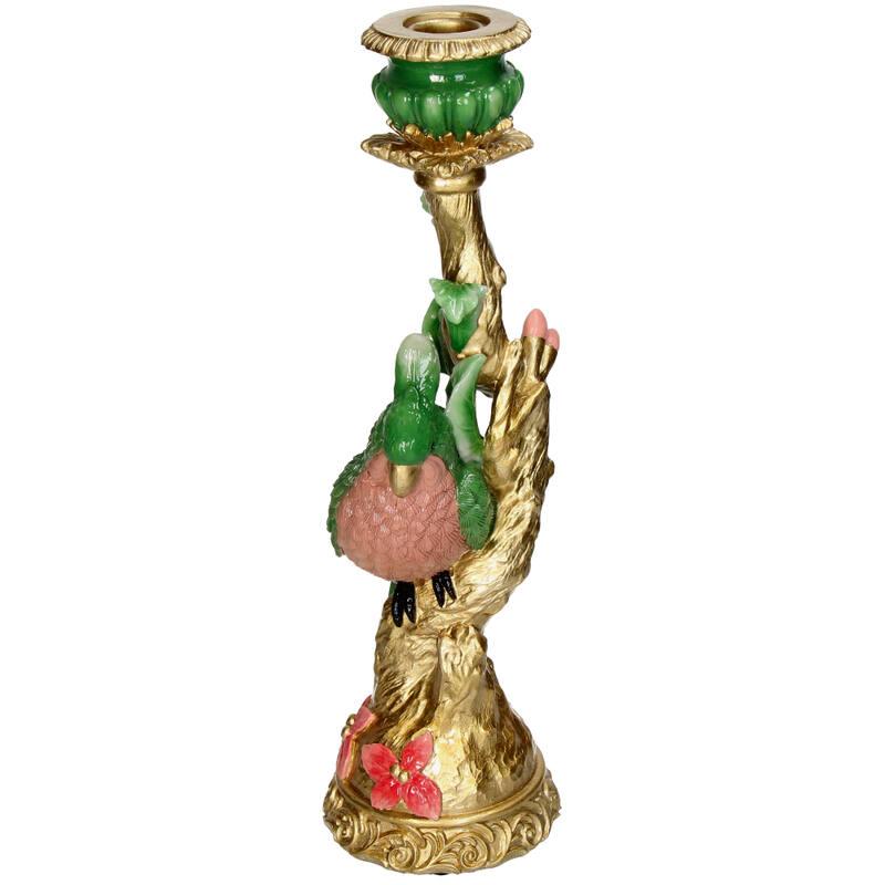 Bunter Vogel-Kerzenhalter aus Polyresin – Grün