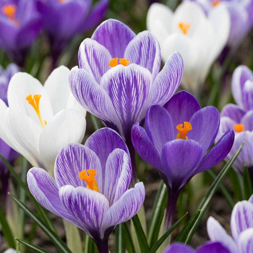 60x Crocus Blue - White - Bloembollen - Krokus - Blauw en Wit - Verwilderingsbol - Bolmaat 7/8