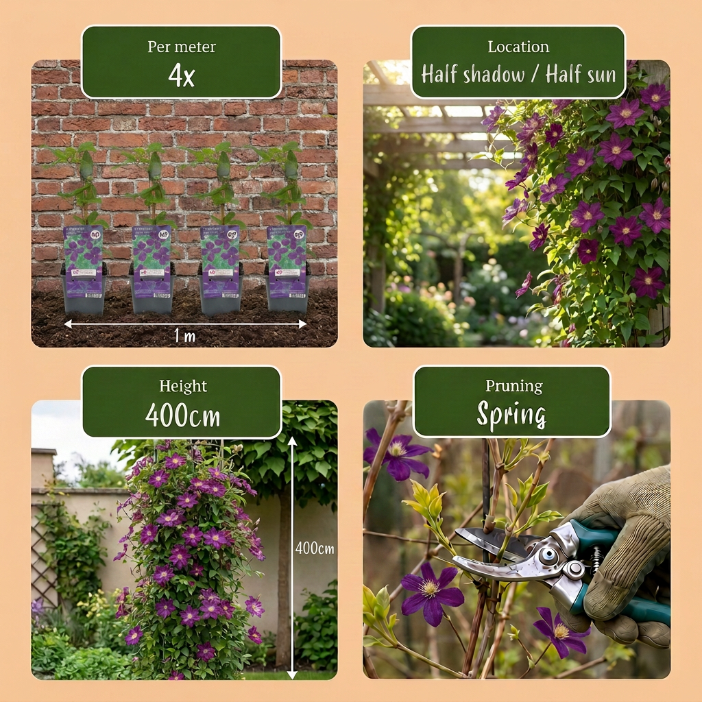 Clematis Viticella Polish Spirit - Bosrank 6x - Paars - Klimplant - Ø9cm - ↕35cm