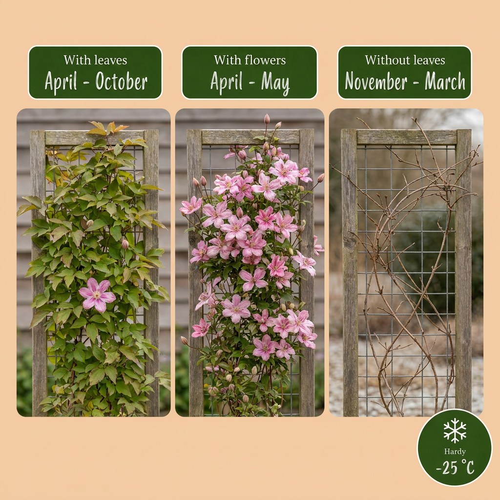 Clematis mont. 'Marjorie' - Bergclematis - Roze - Klimplant - Ø9cm - ↕35cm