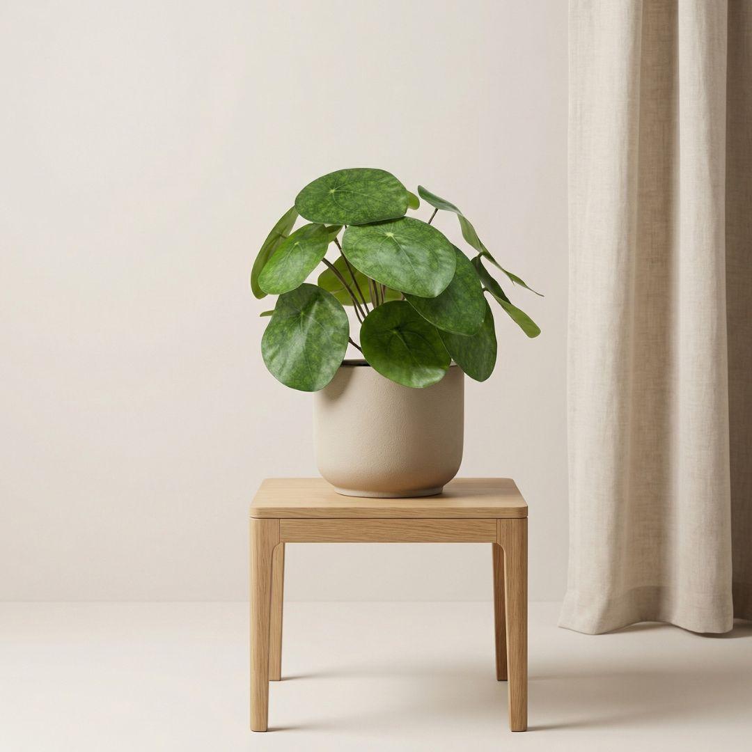 Pilea-Strauch, 25 cm, im schwarzen Topf – künstliche Pflanze
