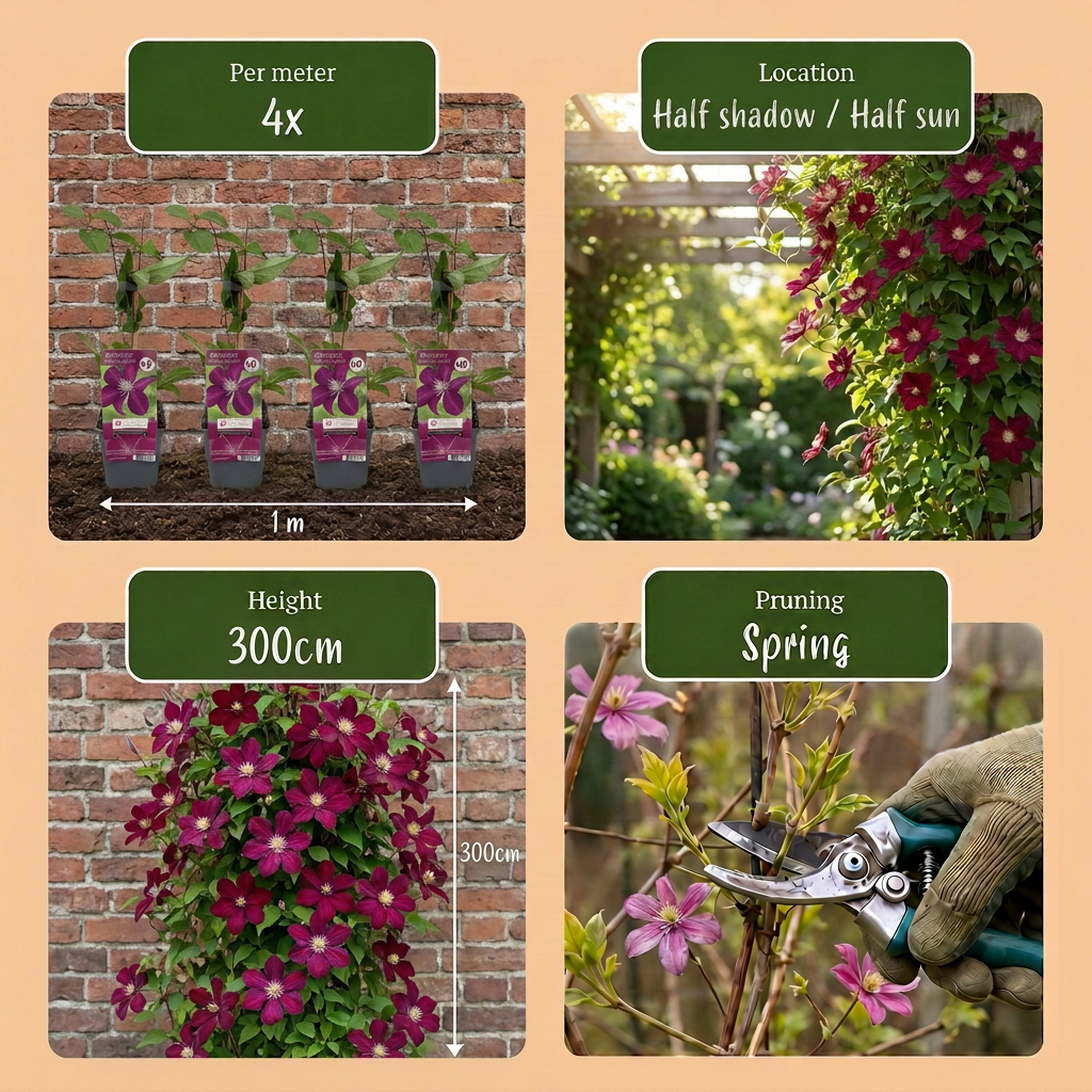 Clematis Rouge Cardinal - Bosrank Rode Kardinaal - Rood - Klimplant - Ø9cm - ↕35cm