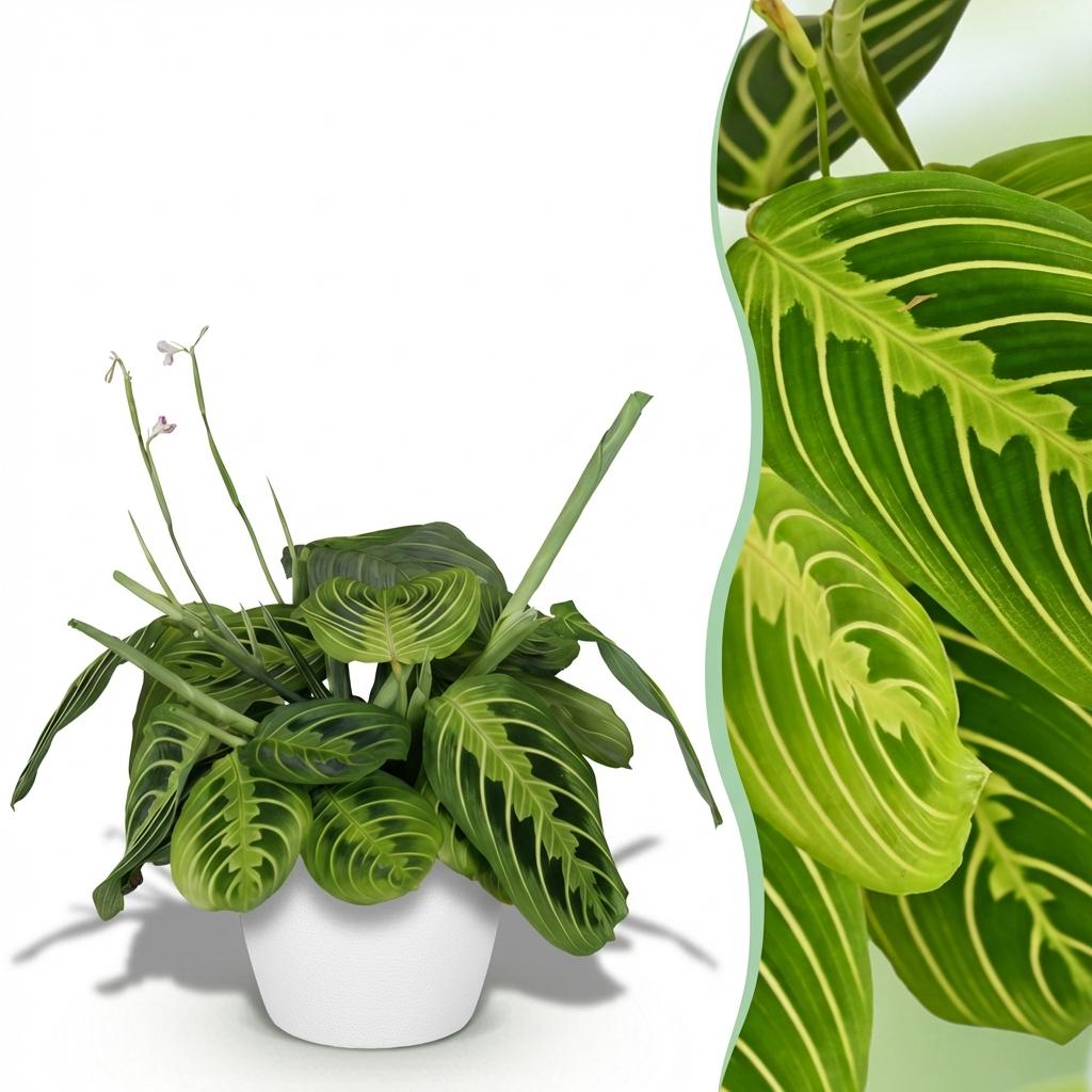 Maranta Fascinator Lemon Lime - Gebedsplant - met Potter Wit - Pot 12cm - Hoogte 25cm
