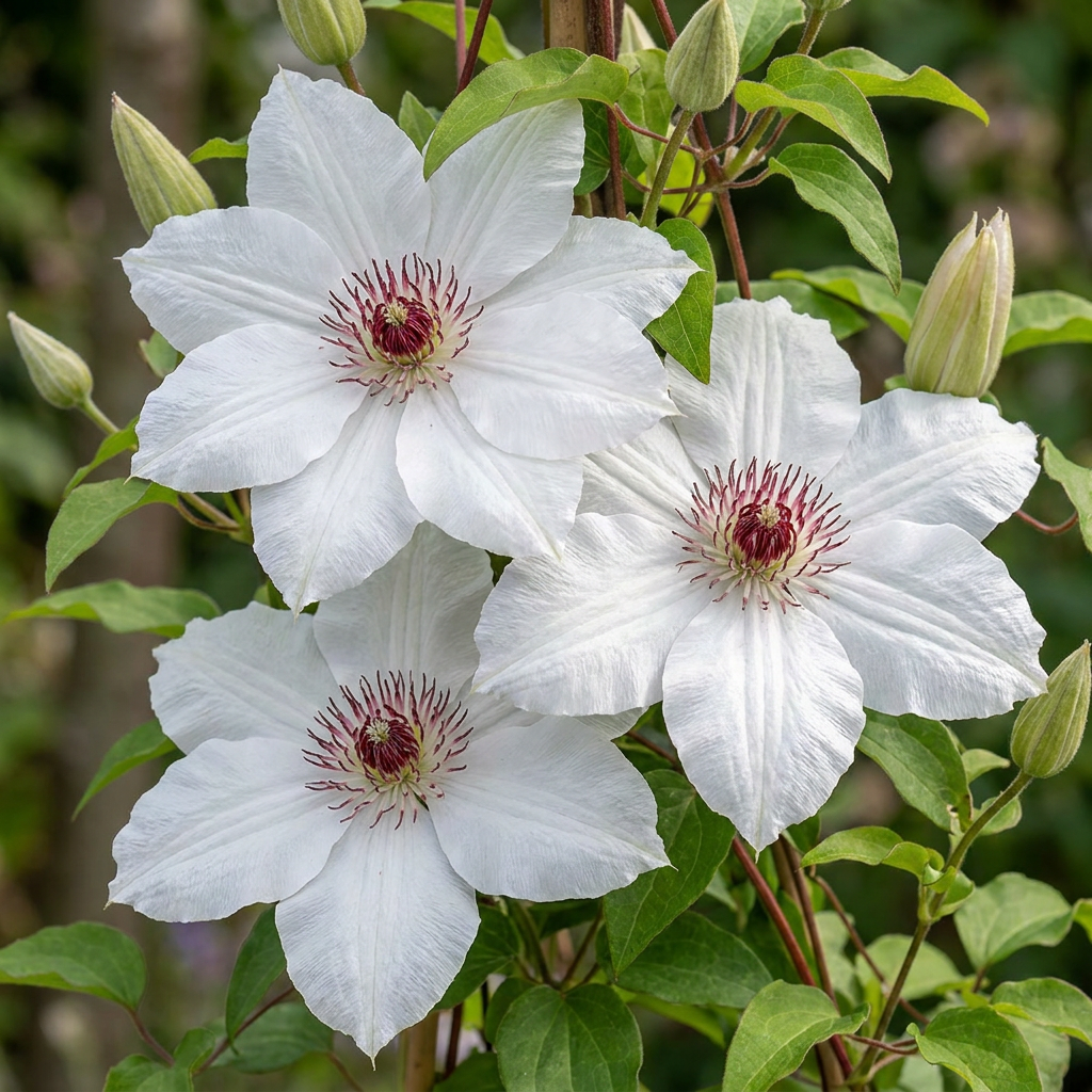 Clematis Miss Bateman - Clematis Miss Bateman 6x - Wit - Klimplant - Ø9cm - ↕35cm