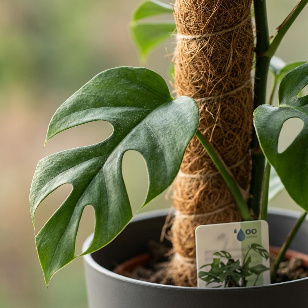 Mini Gatenplant - Monstera Minima Mosstok - Groen - Weinig onderhoud - 1 Plant - met Potter Grijs - Pot 19cm - Hoogte 90cm