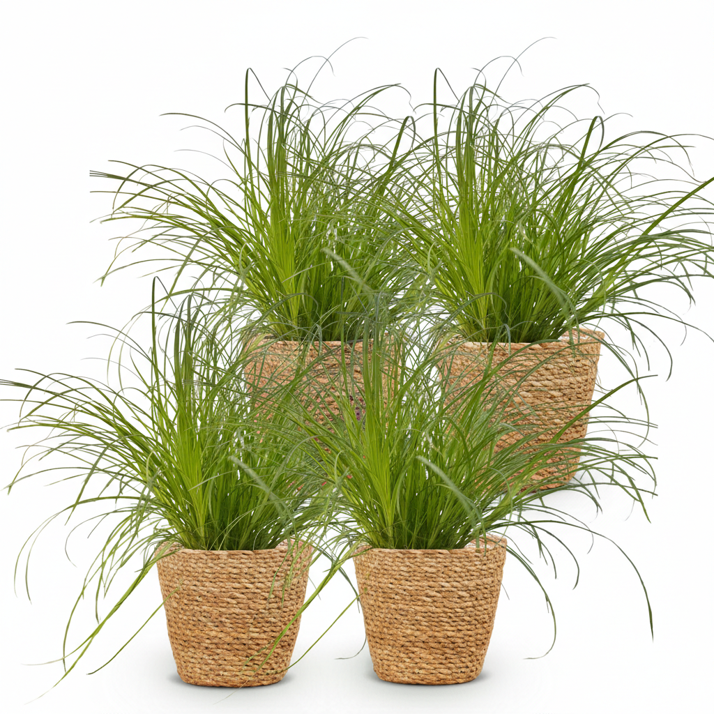 Cyperus alternifolius Zumula - Kattengras - Huisdiervriendelijke Plant - Groen - 4 Planten - met Mand - Pot 12cm - Hoogte 20cm
