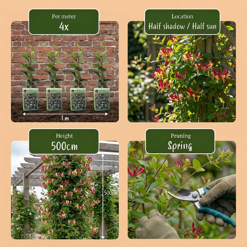Lonicera jap. 'Red World' - Japanse kamperfoelie - Rood - Roze - Klimplant - Ø9cm - ↕35cm