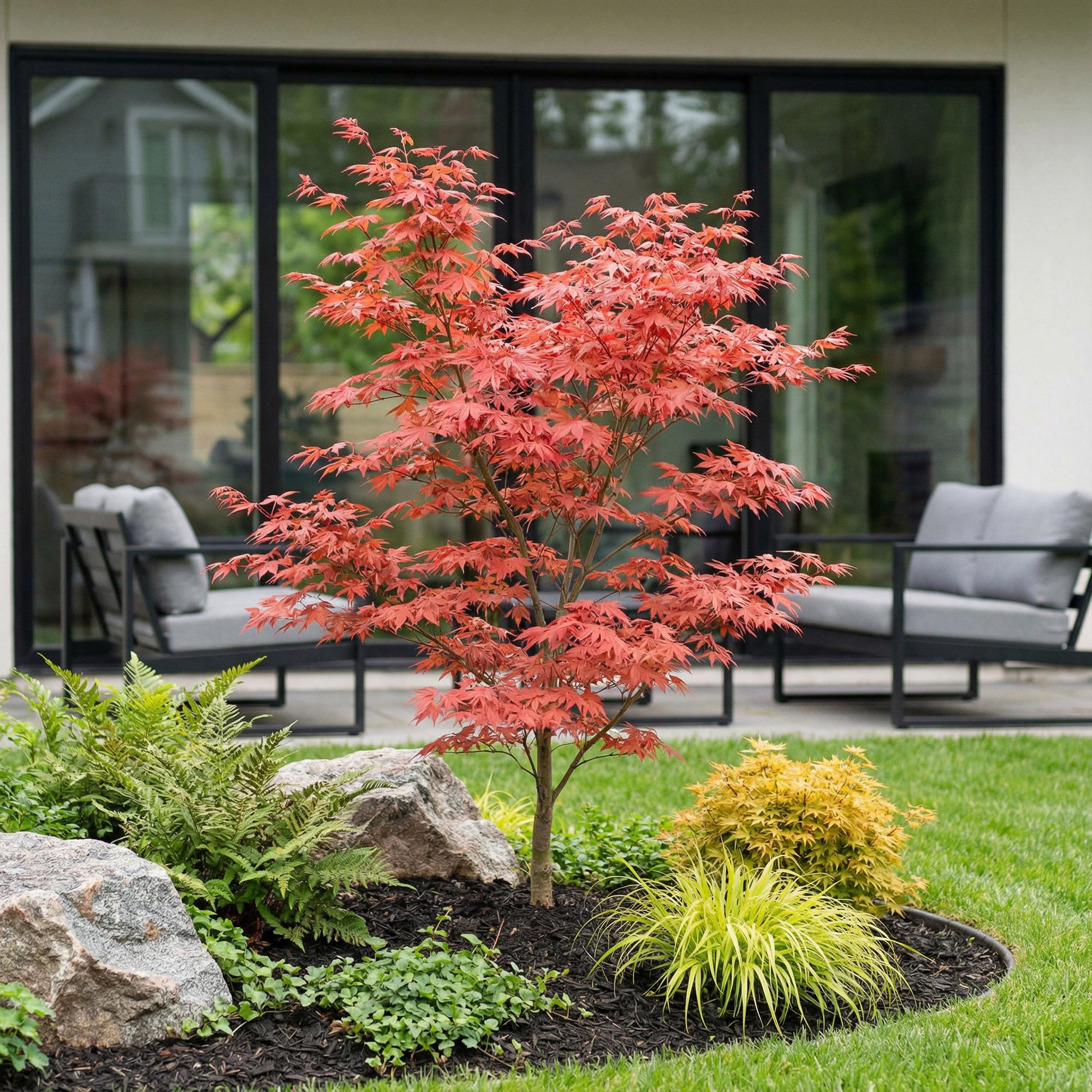 Acer palmatum Atropurpureum - Japanse Esdoorn - Bladverliezend - Paars - 1 - Pot 26cm - Hoogte 90cm