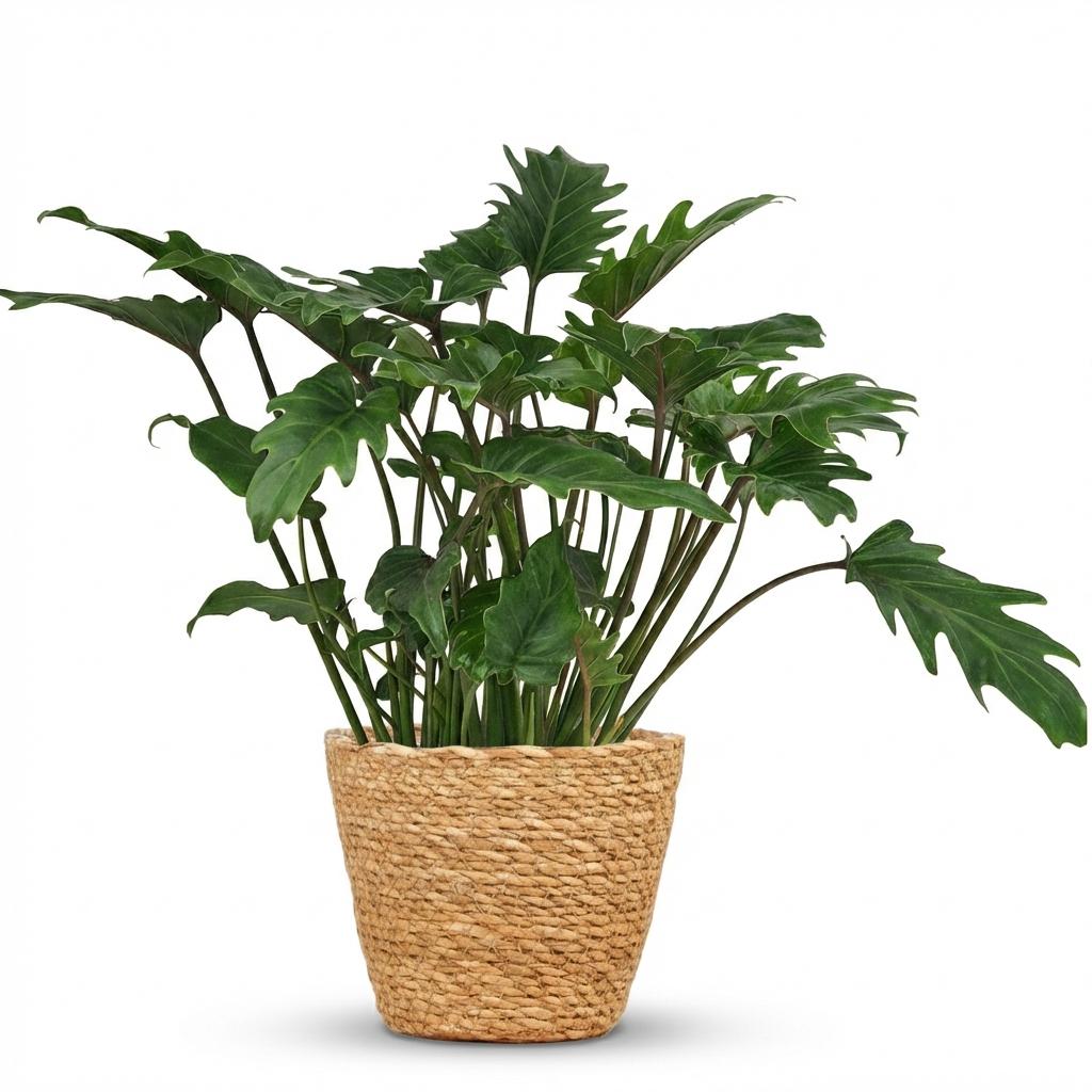 Philodendron Xanadu - Groen - Weinig onderhoud - 1 Plant - met Mand - Pot 19cm - Hoogte 60cm