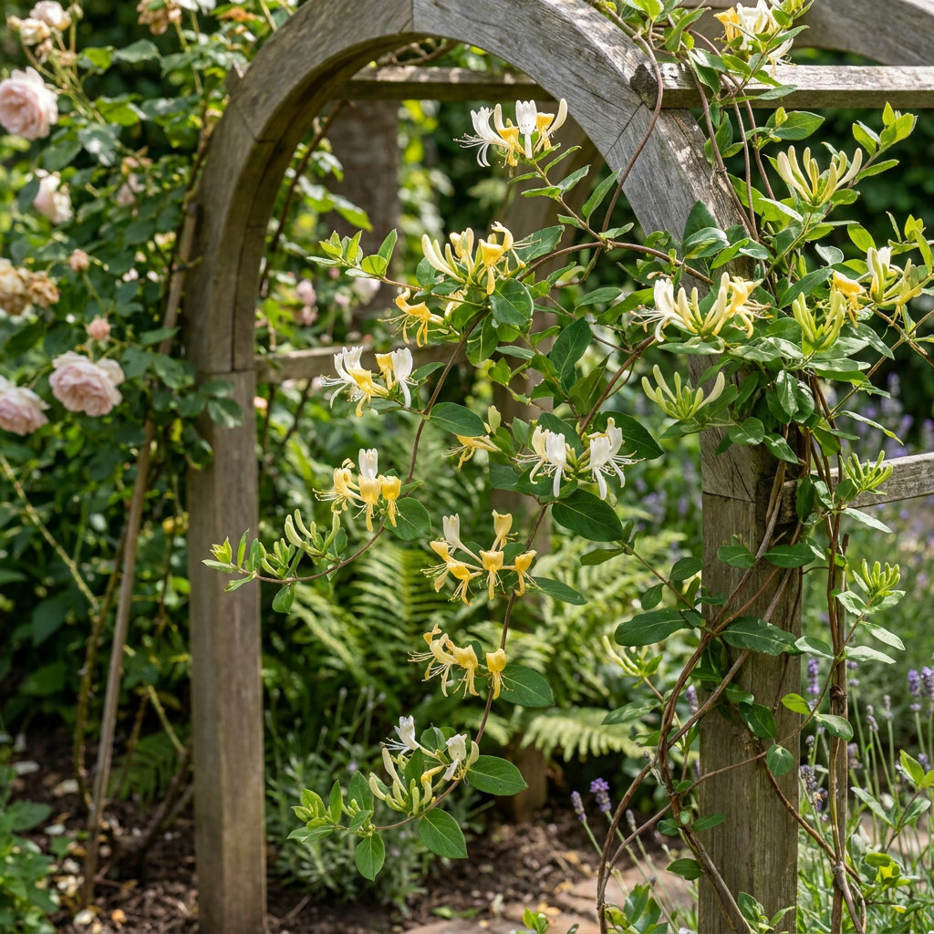 Lonicera jap. 'Halliana' - Japanse kamperfoelie 4x - Wit - Geel - Klimplant - Ø9cm - ↕35cm