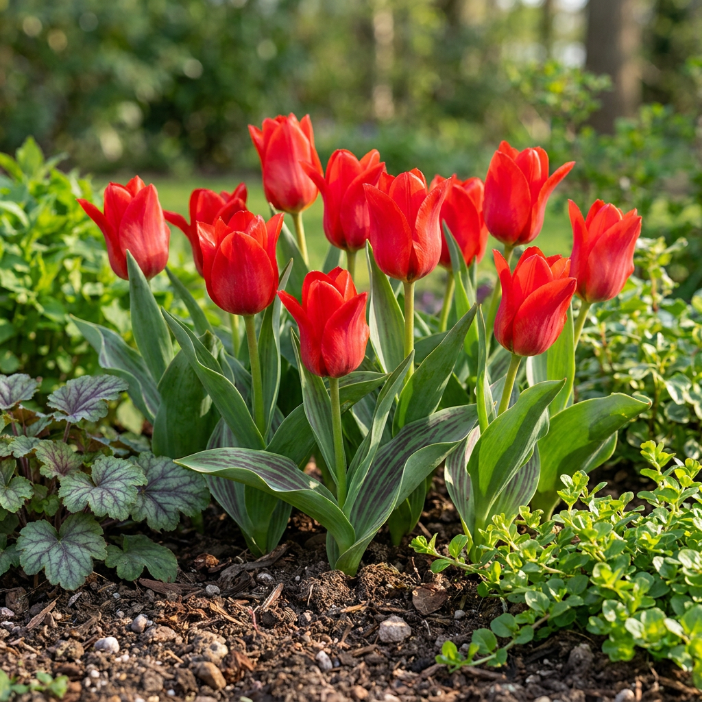 120x Tulipa Greigii Red - Cibule květin - Tulipán Greigii - Červený - Jarní kvetoucí - Velikost cibule 11/12