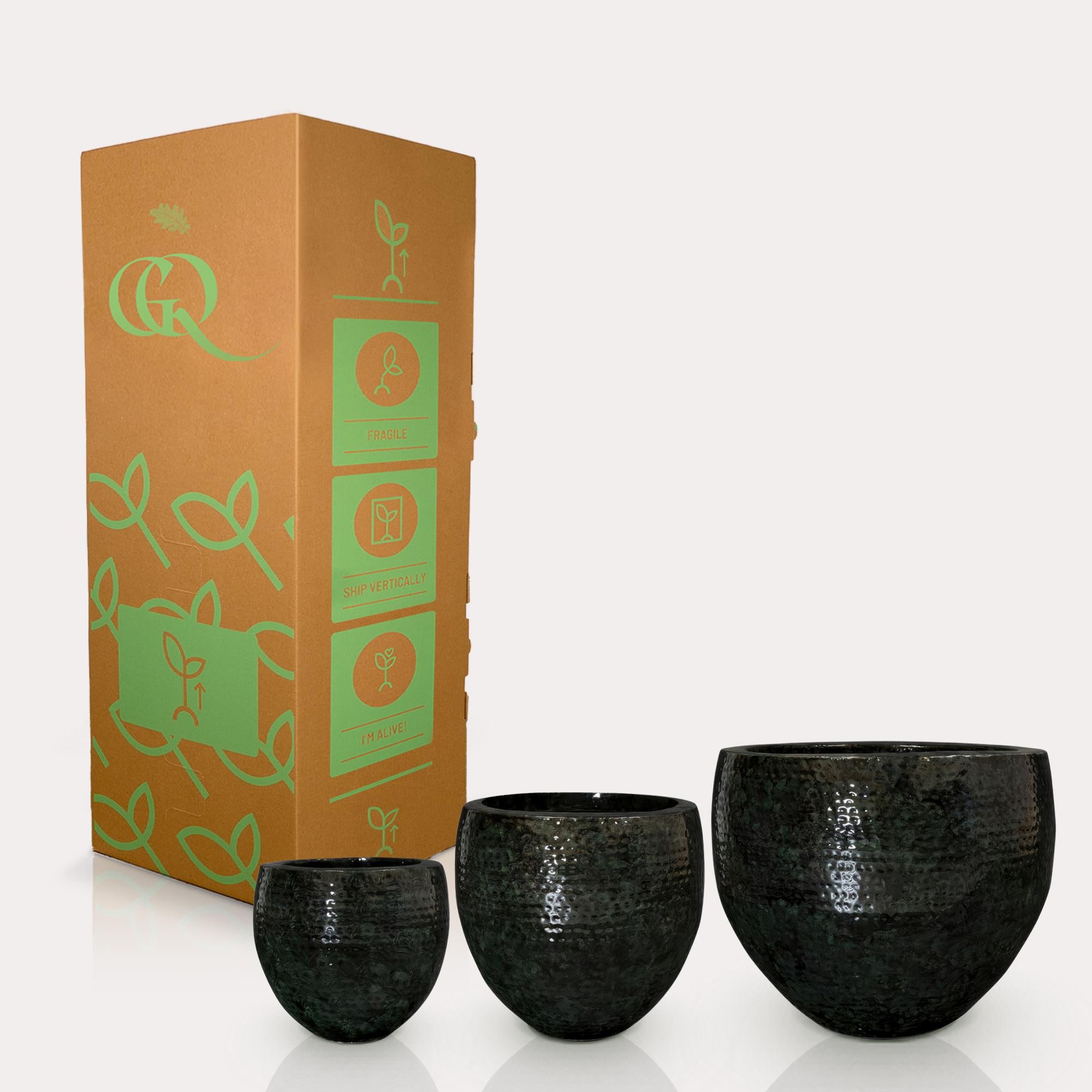 Ensemble de 3 pots - Thom en métal noir - Largeur